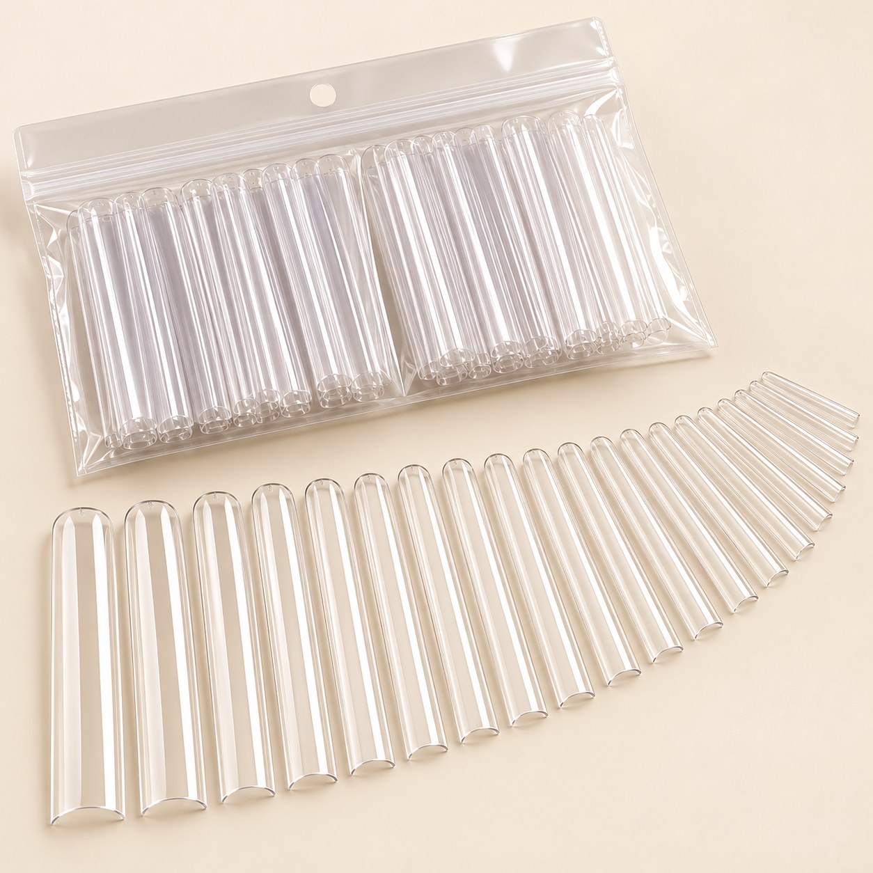 Extra-Long Clear Square Full-Cover Nail Tips — 60 Pack