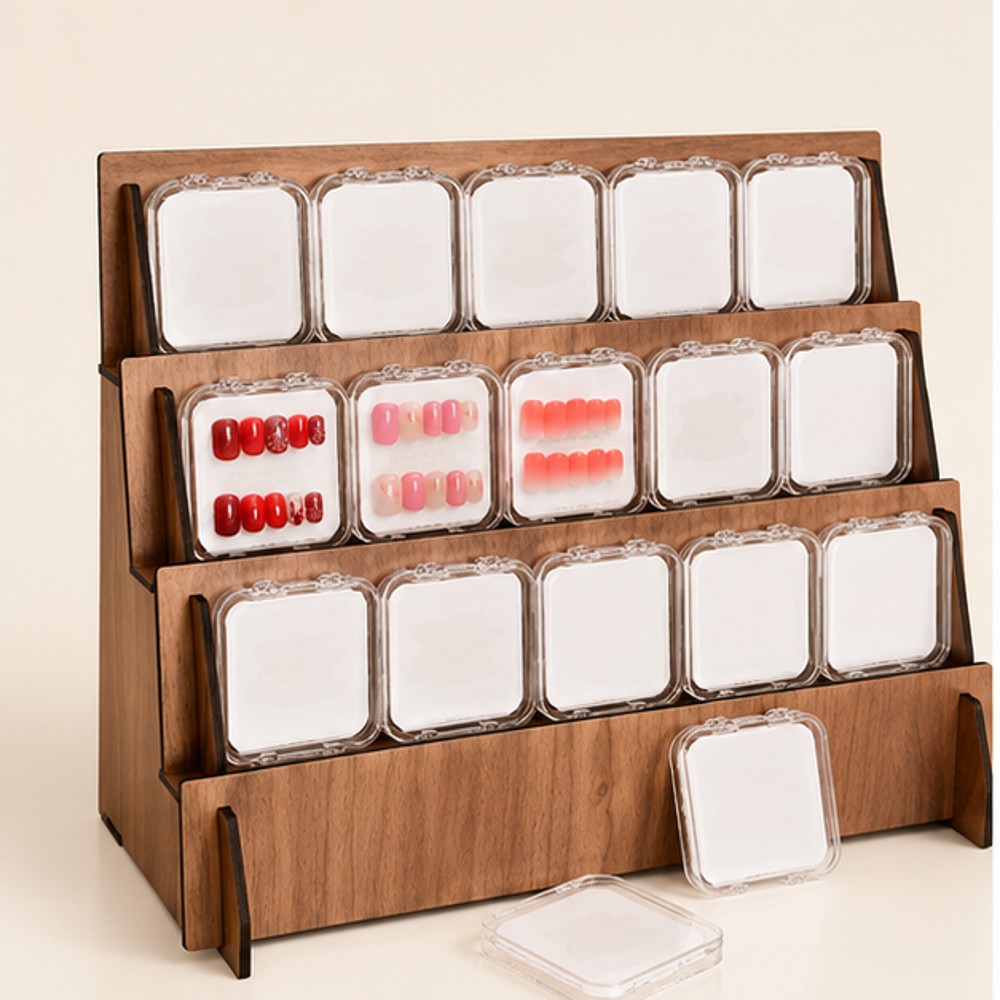 Walnut-Colour Three-Tier Nail Display Rack — 1 Stand