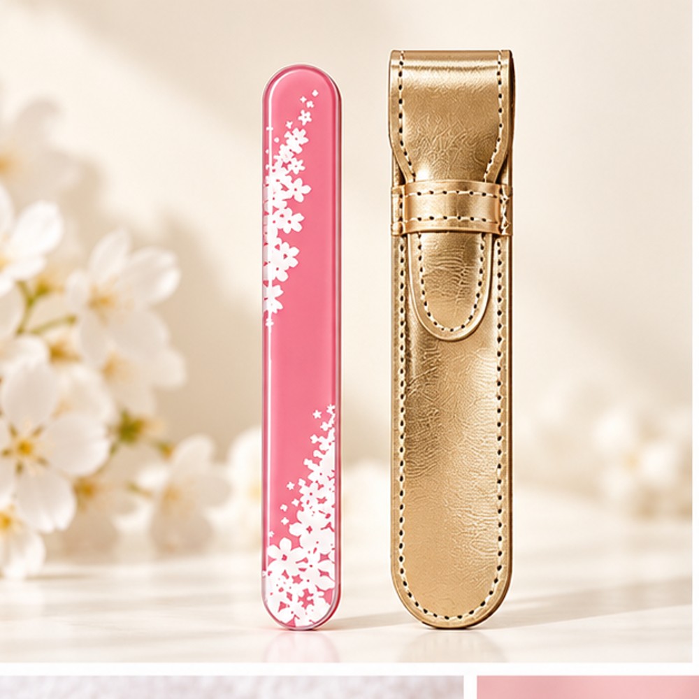Pink Glass Nail File with Protective Sleeve — 1 File