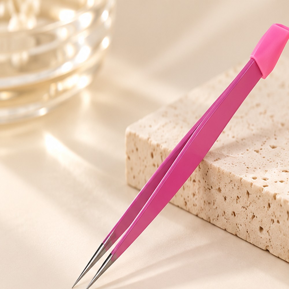 Pink Nail Art Tweezers with Silicone Pressing End — 1 Tool