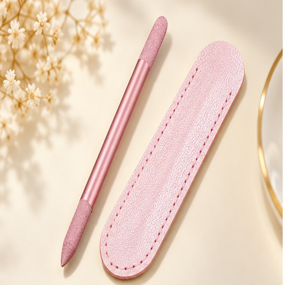 Rose-Pink Glass Nail File with Sleeve — 1 Set