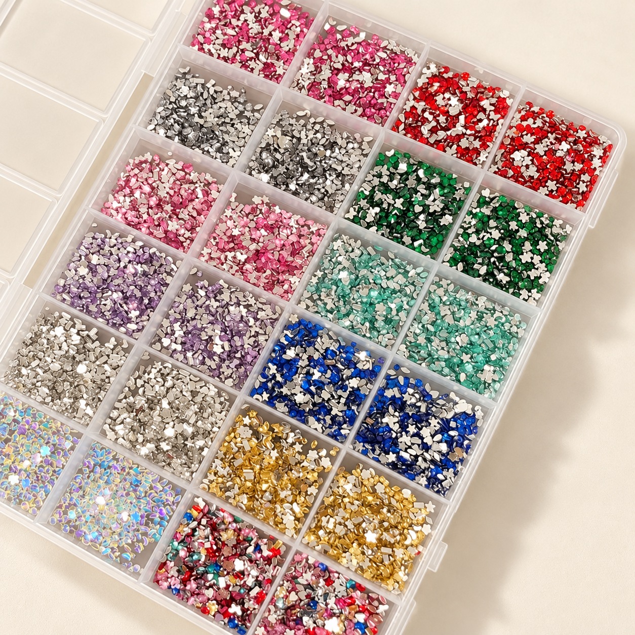 Approx. 6,500 Mini Flat-Back Nail Gems — 24-Compartment Box