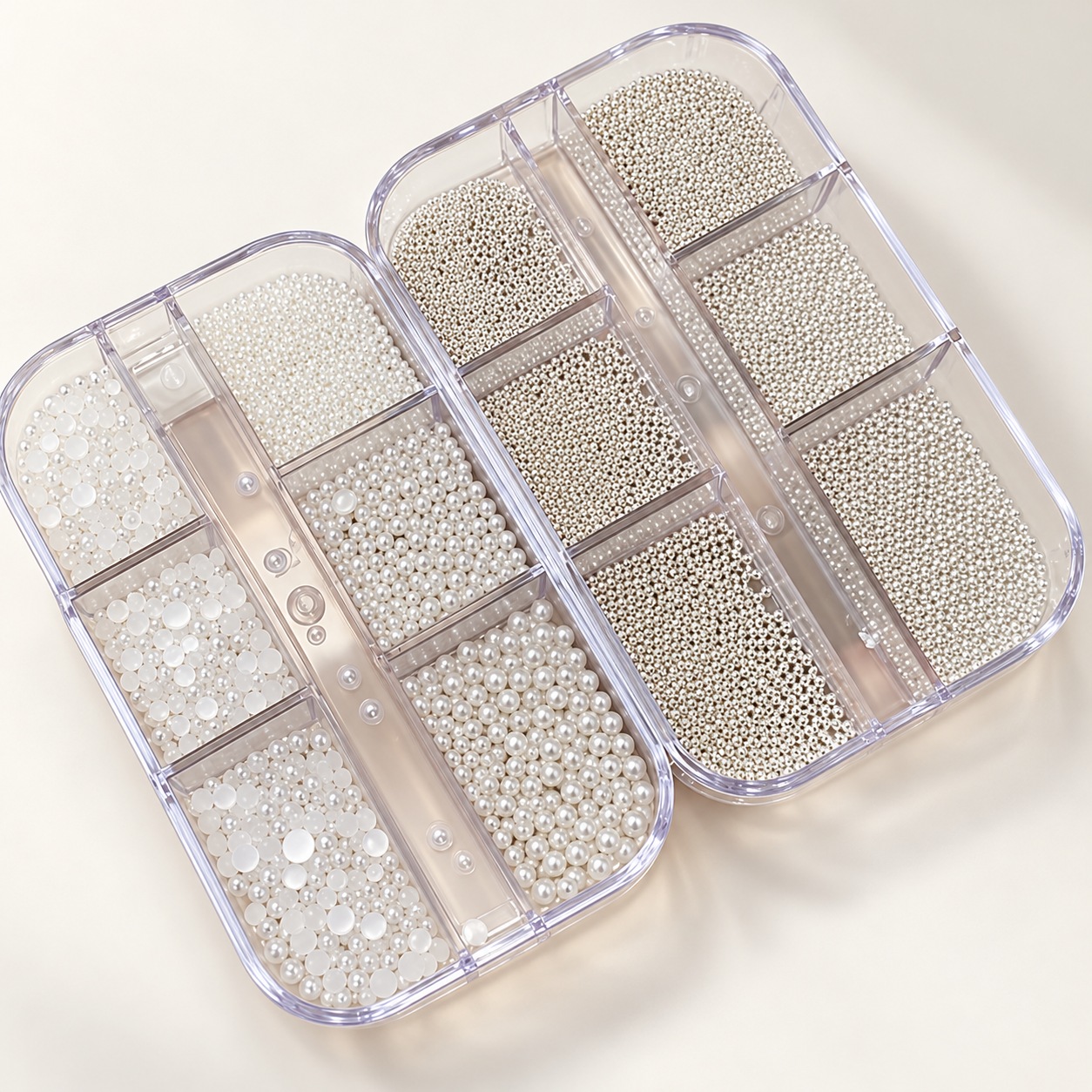 Pearl and Silver Bead Nail Decorations — Compartment Box