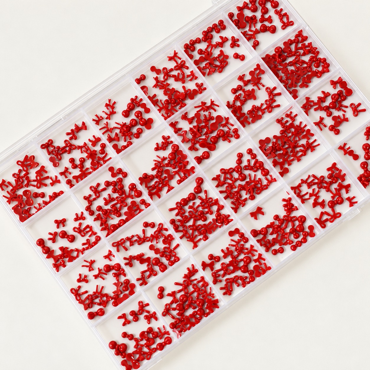 Red Bow Nail Charms — 24-Compartment Box