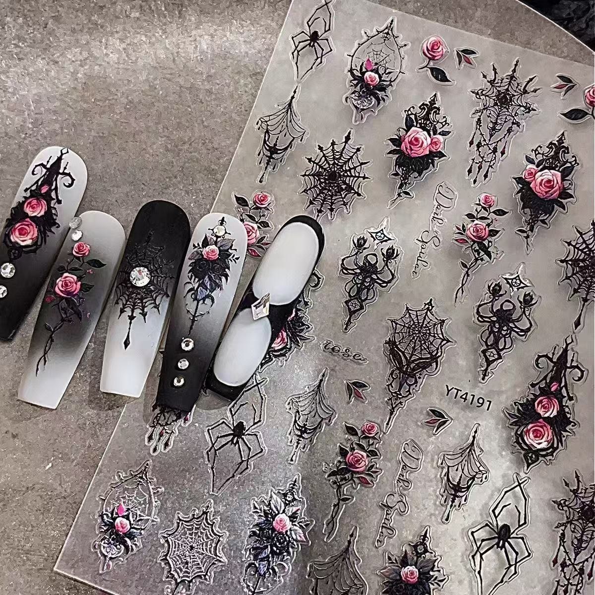 Gothic Cross and Rose Nail Stickers — 1 Sheet