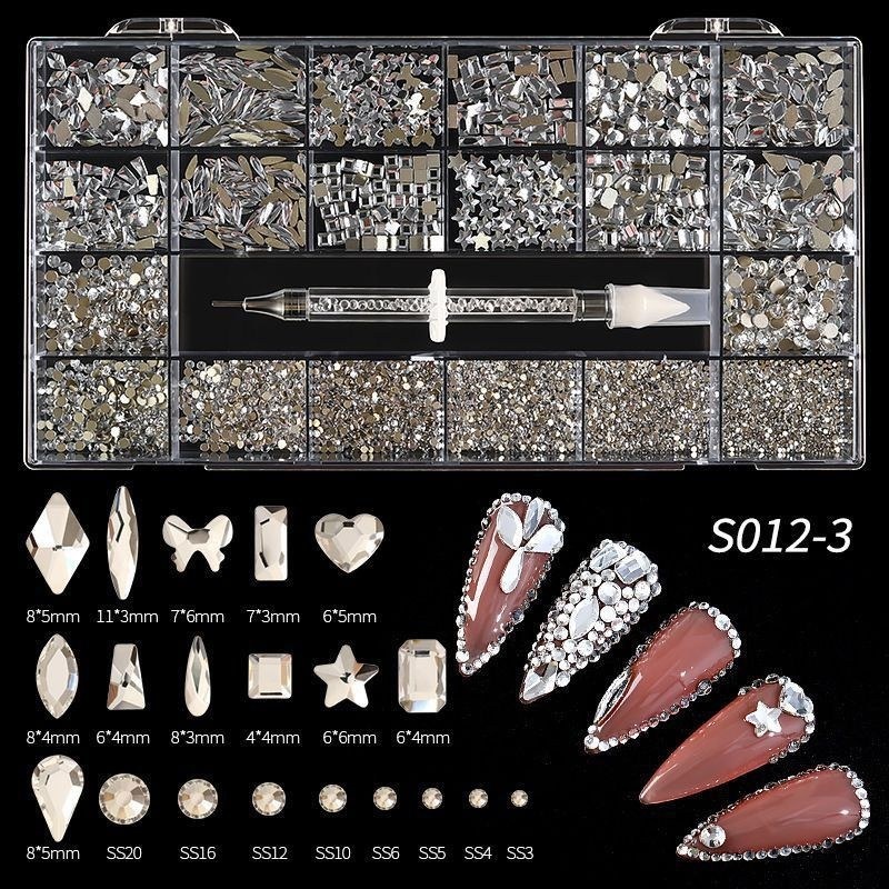 Mixed Flat-Back Nail Gems — 21-Compartment Box